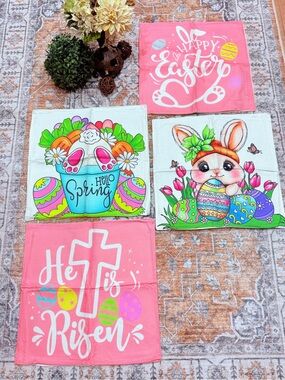 Easter Spring Decorative Pillow Covers - Pink & White Bunny and Egg Designs